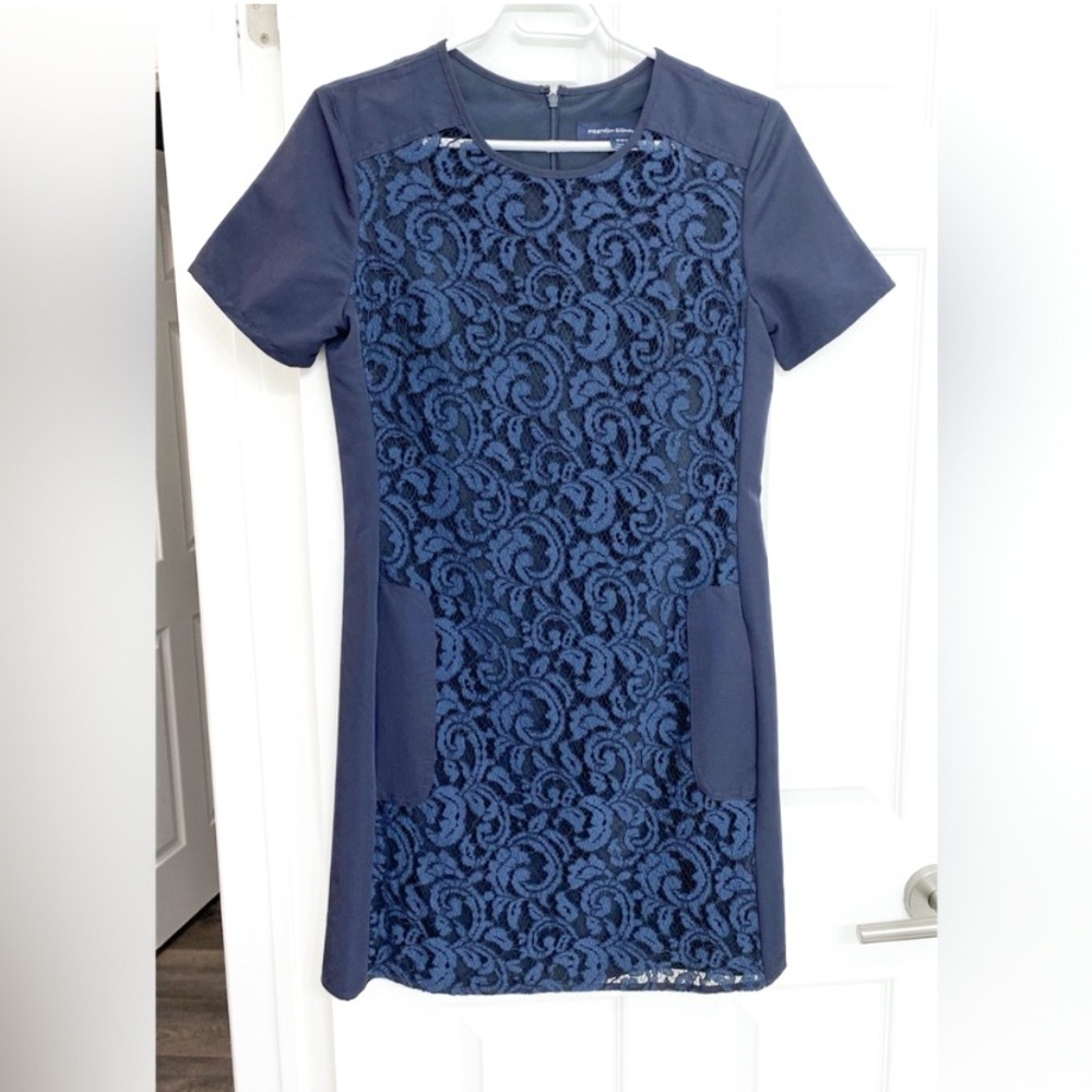 Navy Lace Short Sleeve Mini Dress
